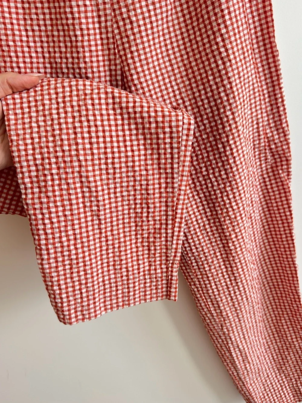 Free People Orange White Gingham Tie Waist Cropped Pants Size 2 Cottagecore